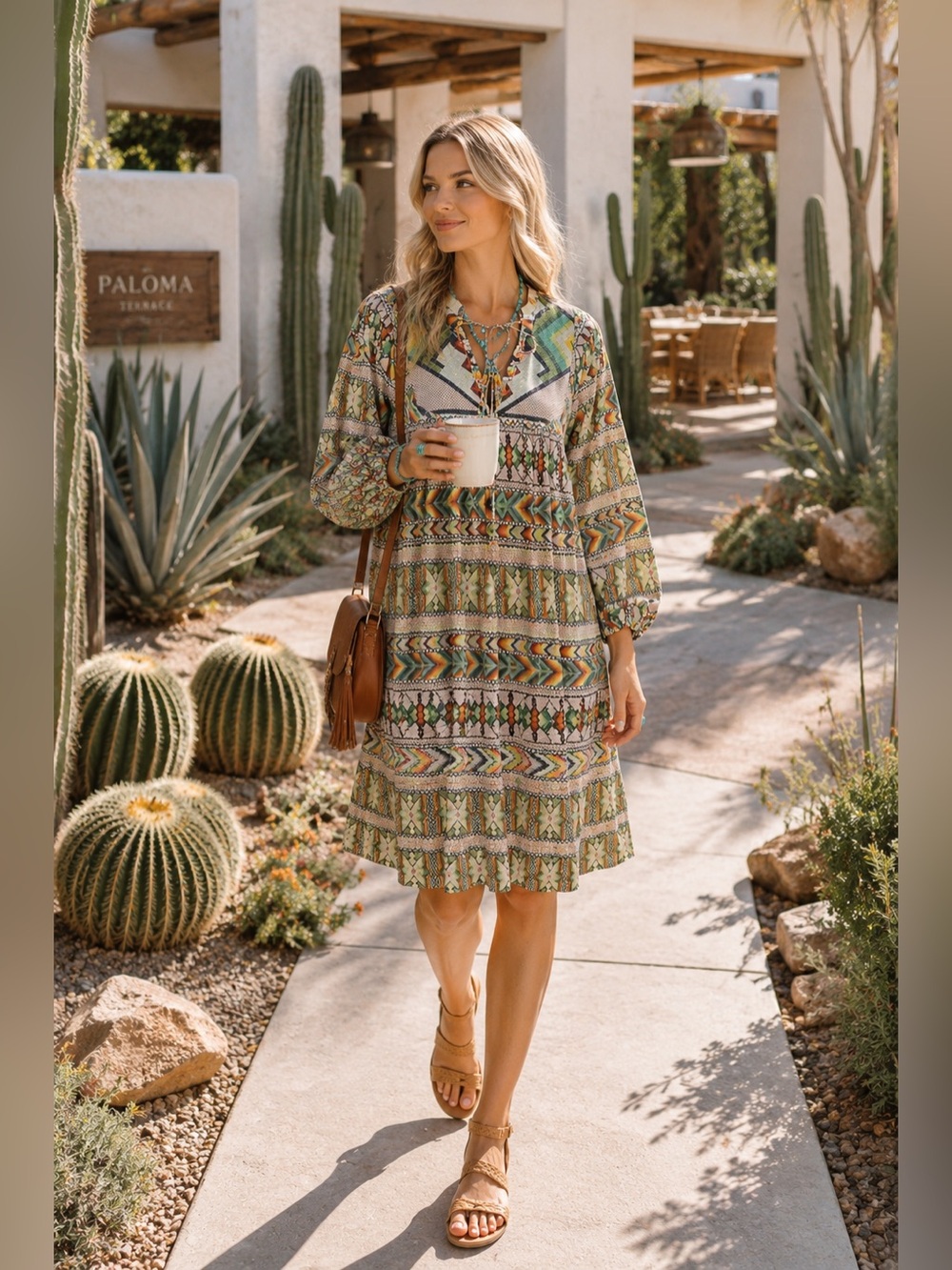 Farm Rio “Amulet” Vibrant Tribal Oversized Long Sleeve Dress - Small - Picture 5 of 8